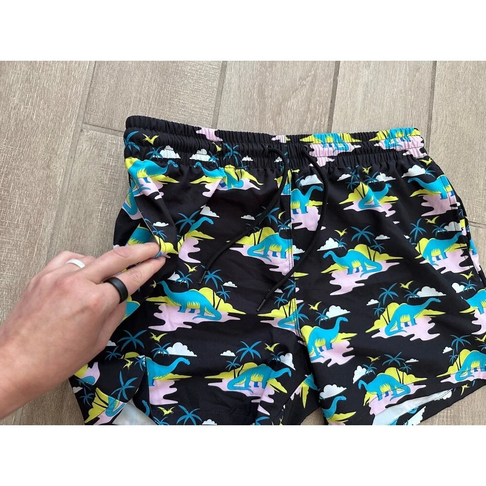 Cabana by Crown & Ivy Men's Dinosaur Swim Trunks Size Large Navy Liner Cut Out